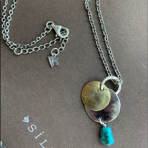 SILPADA Turquoise, Silver, & brass drop necklace